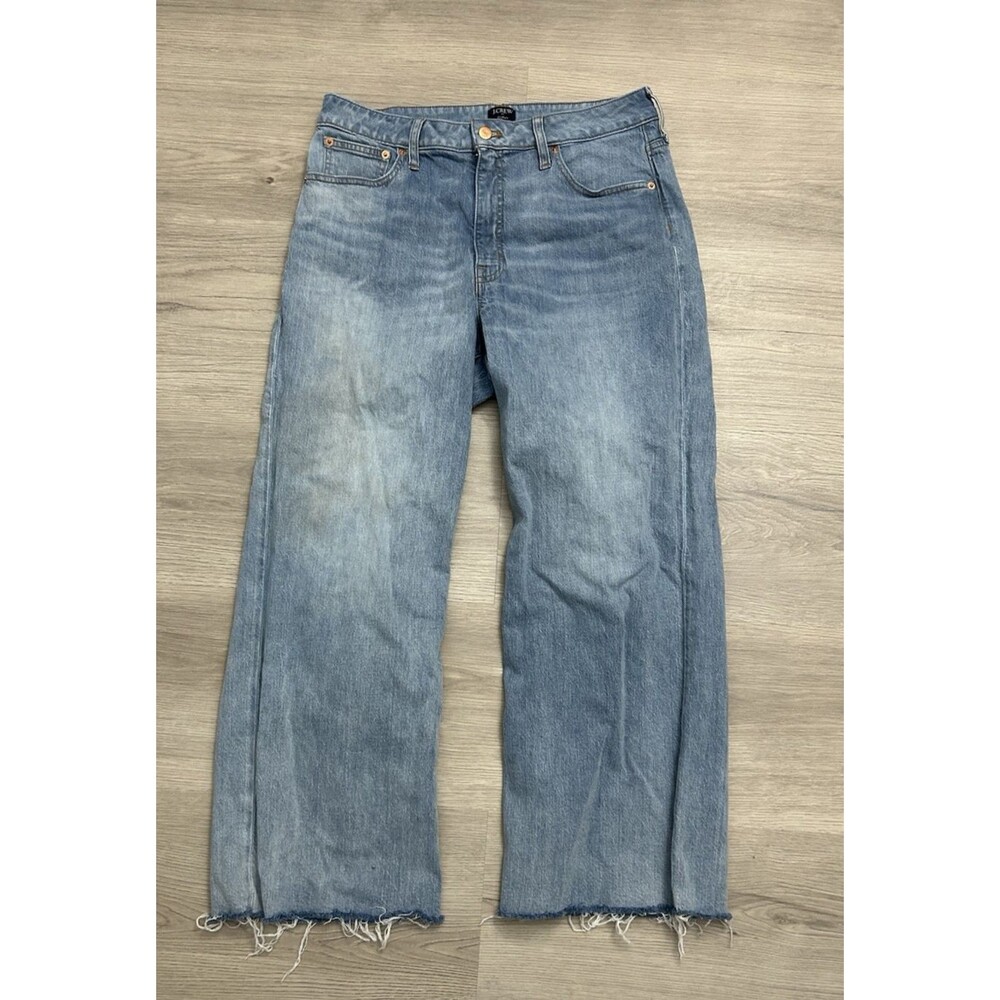 J.Crew Curvy Wide-Leg Crop Jeans Light Wash Raw Hem Denim Size 30 women